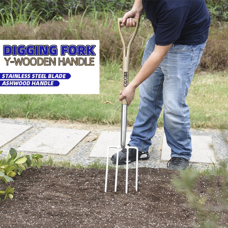 Using scene of garden fork wooden handle